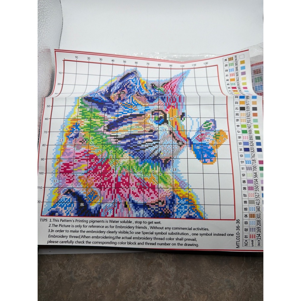 Colorful Cat Butterfly Stamped Cross Stitch Kit 36x36cm DIY Embroidery MTL010-36